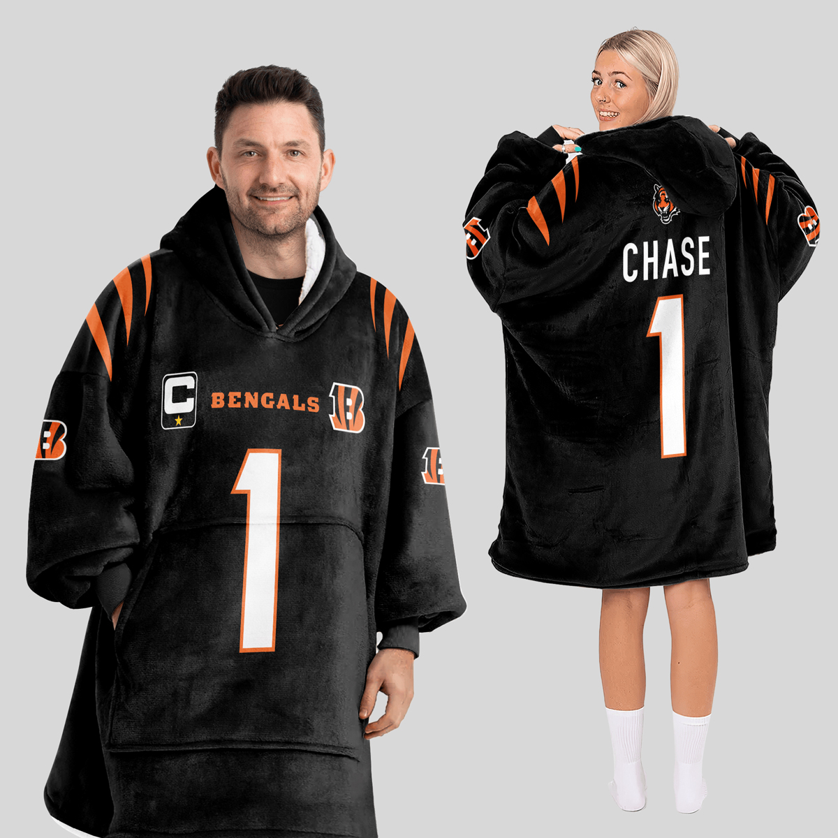 Chase 1 Bengals Football Unisex Blanket Hoodie