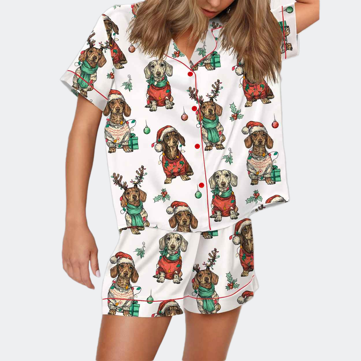 Christmas Holiday Dachshund Silky Satin Pajama Set