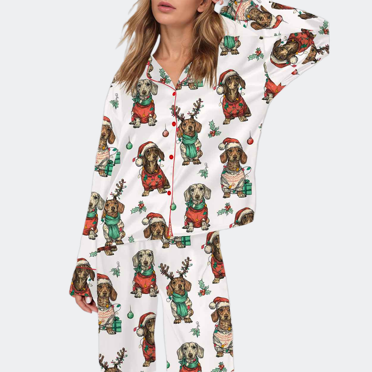 Christmas Holiday Dachshund Silky Satin Pajama Set