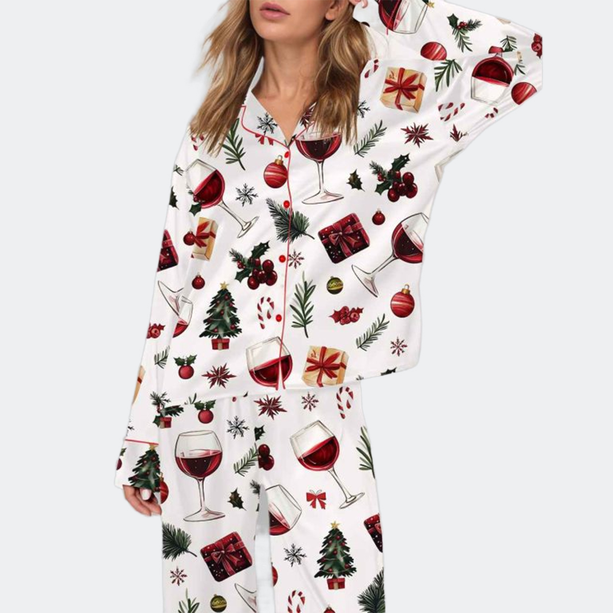 Christmas Wine Silky Satin Pajama Set