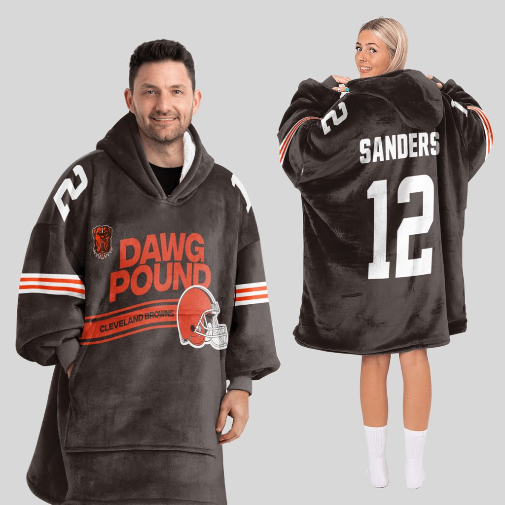 Dawg Pound Sanders 12 Browns Football Unisex Blanket Hoodie 1