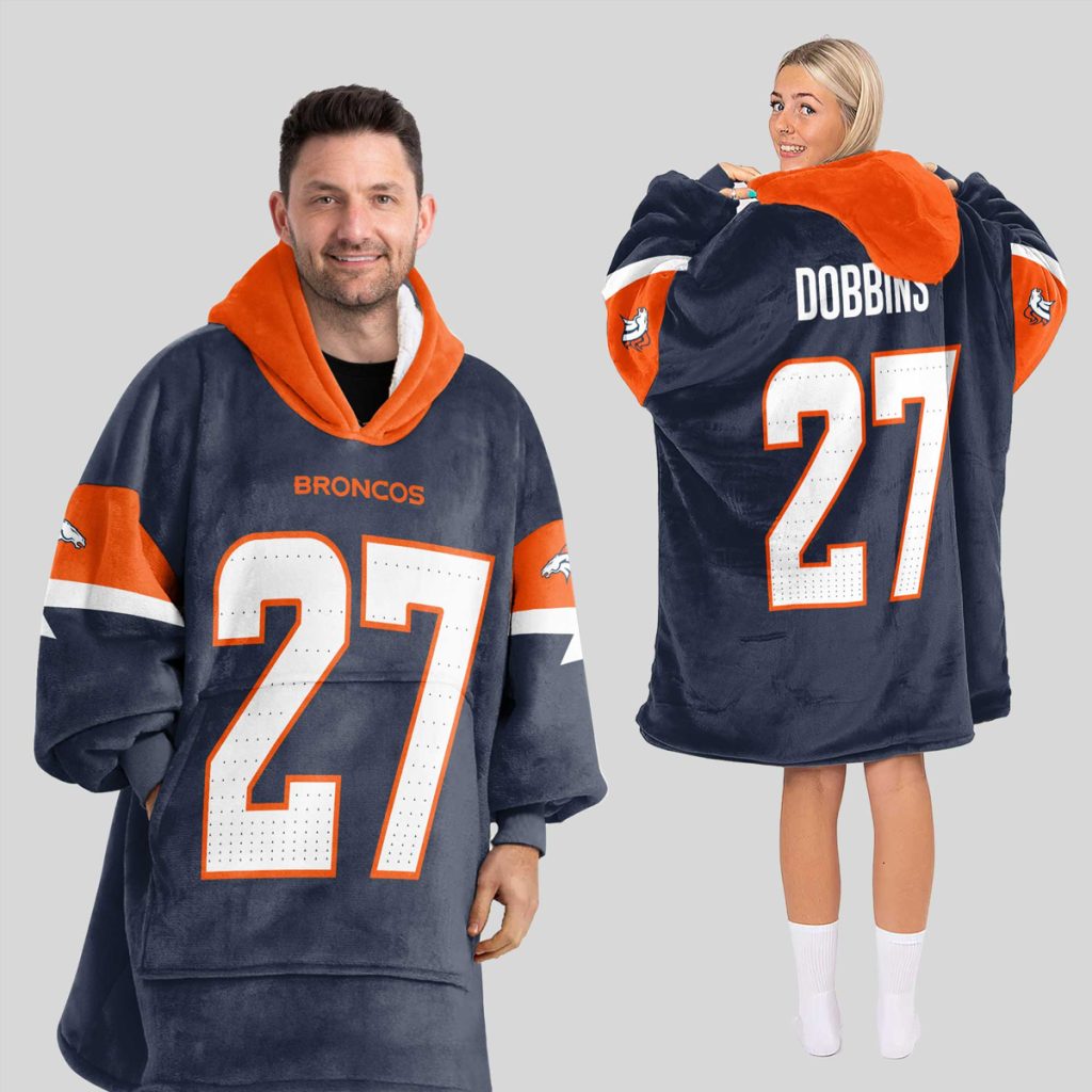 Dobbins 27 Broncos Football Unisex Blanket Hoodie 1