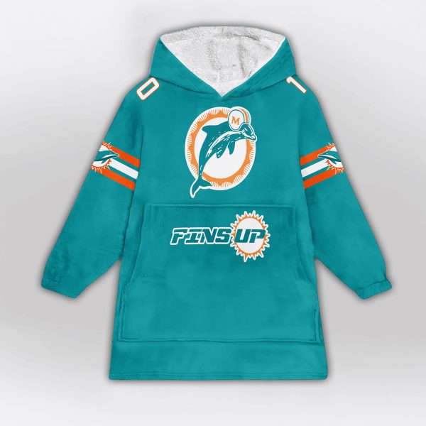 Fins Up 10 Dolphins Football Unisex Blanket Hoodie