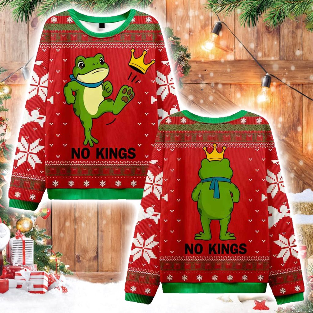 Frog No Kings Protest Ugly Christmas Sweater