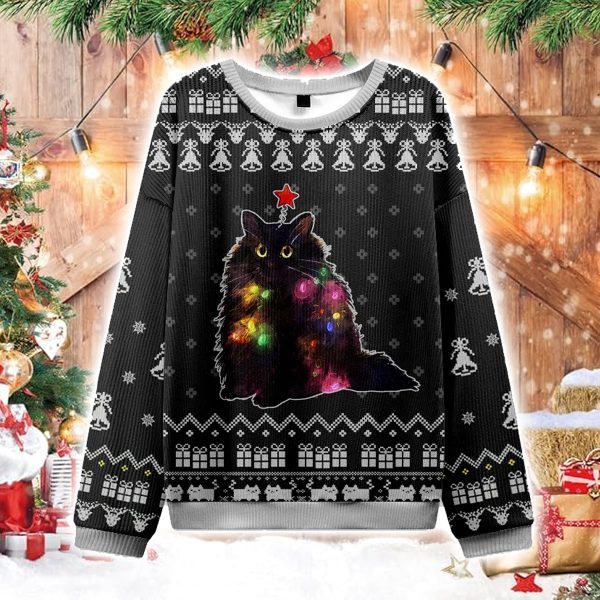 Funny Christmas Lights Cat Christmas Ugly Sweater