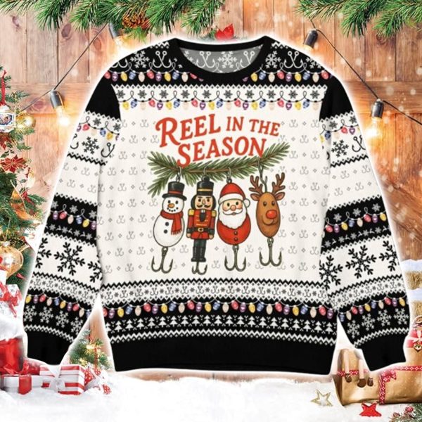 Funny Fishing Reel in The Season Ugly Christmas Sweater 1