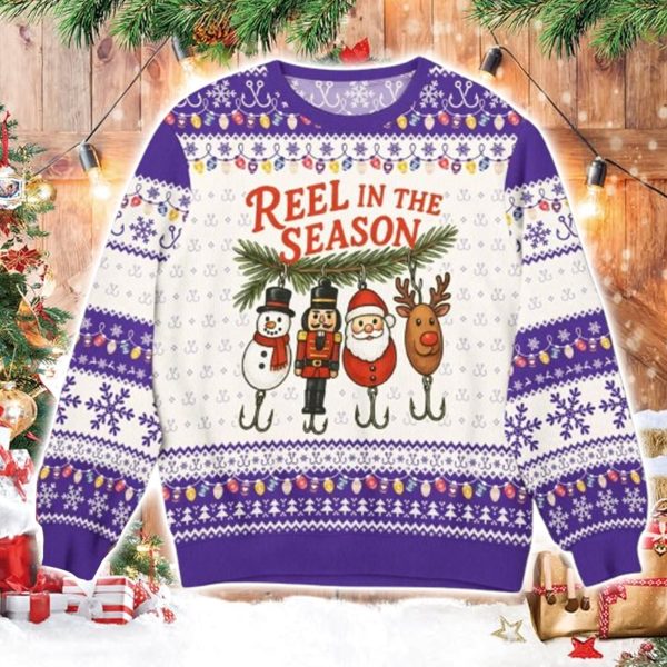 Funny Fishing Reel in The Season Ugly Christmas Sweater 3