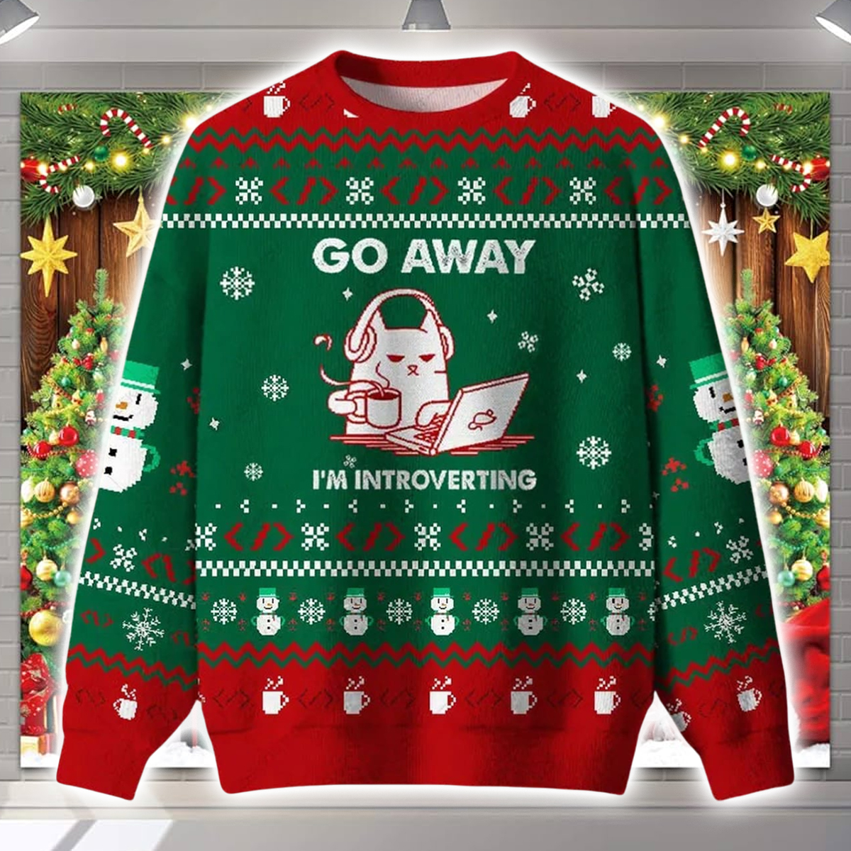 Go Away I'm Introverting Ugly Christmas Sweater