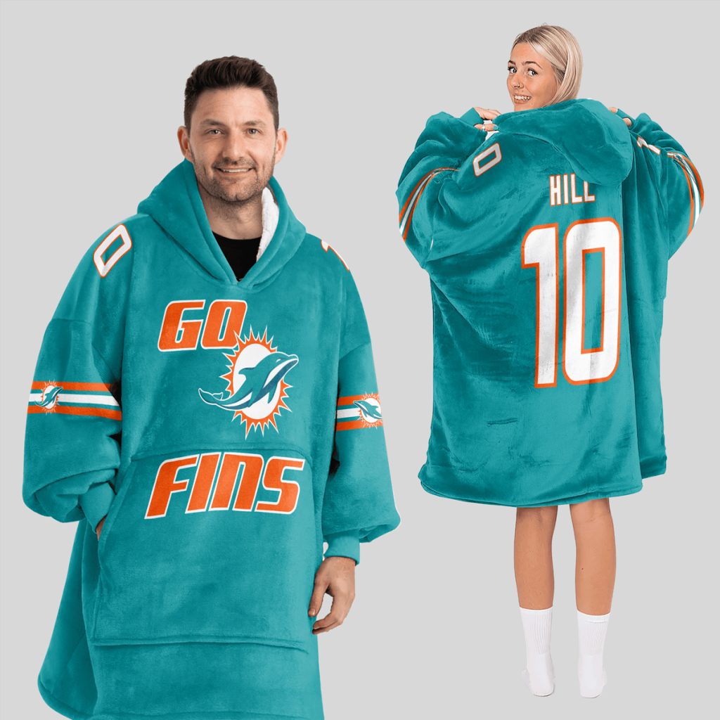 Go Fins TH 10 Dolphins Football Unisex Blanket Hoodie 1 Go Fins TH 10 Dolphins Football Unisex Blanket Hoodie 1