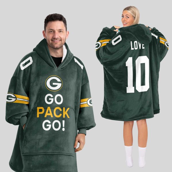 Go Pack Go 10 Green Bay Football Unisex Blanket Hoodie 1