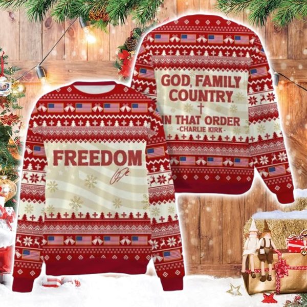 God Family Country Charlie Kirk Ugly Christmas Sweater 1