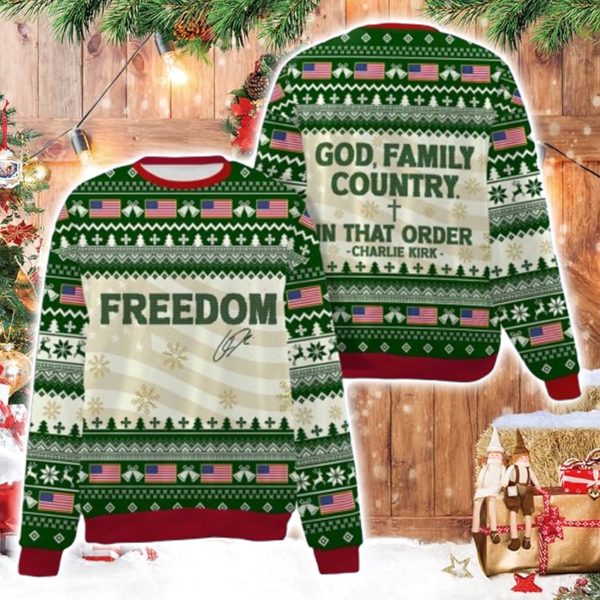 God Family Country Charlie Kirk Ugly Christmas Sweater 2