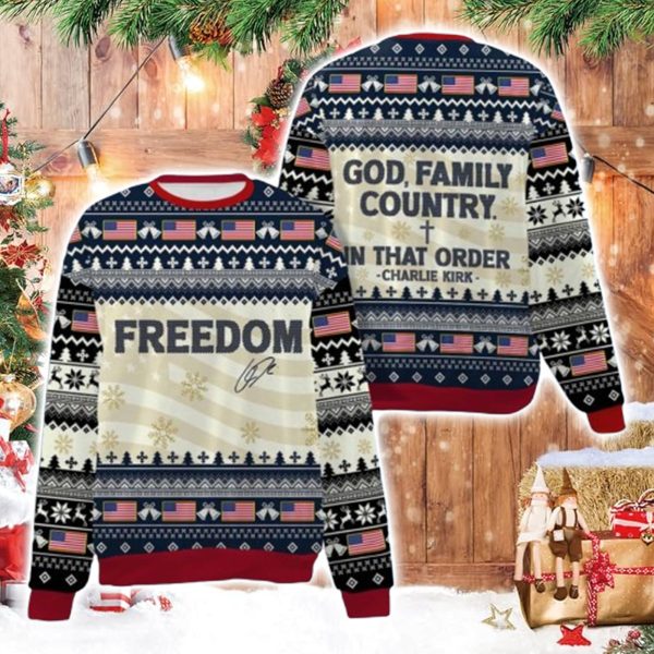God Family Country Charlie Kirk Ugly Christmas Sweater 3
