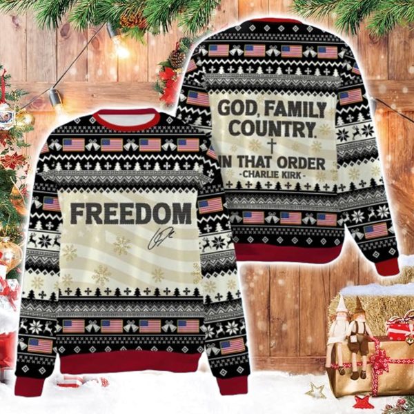 God Family Country Charlie Kirk Ugly Christmas Sweater