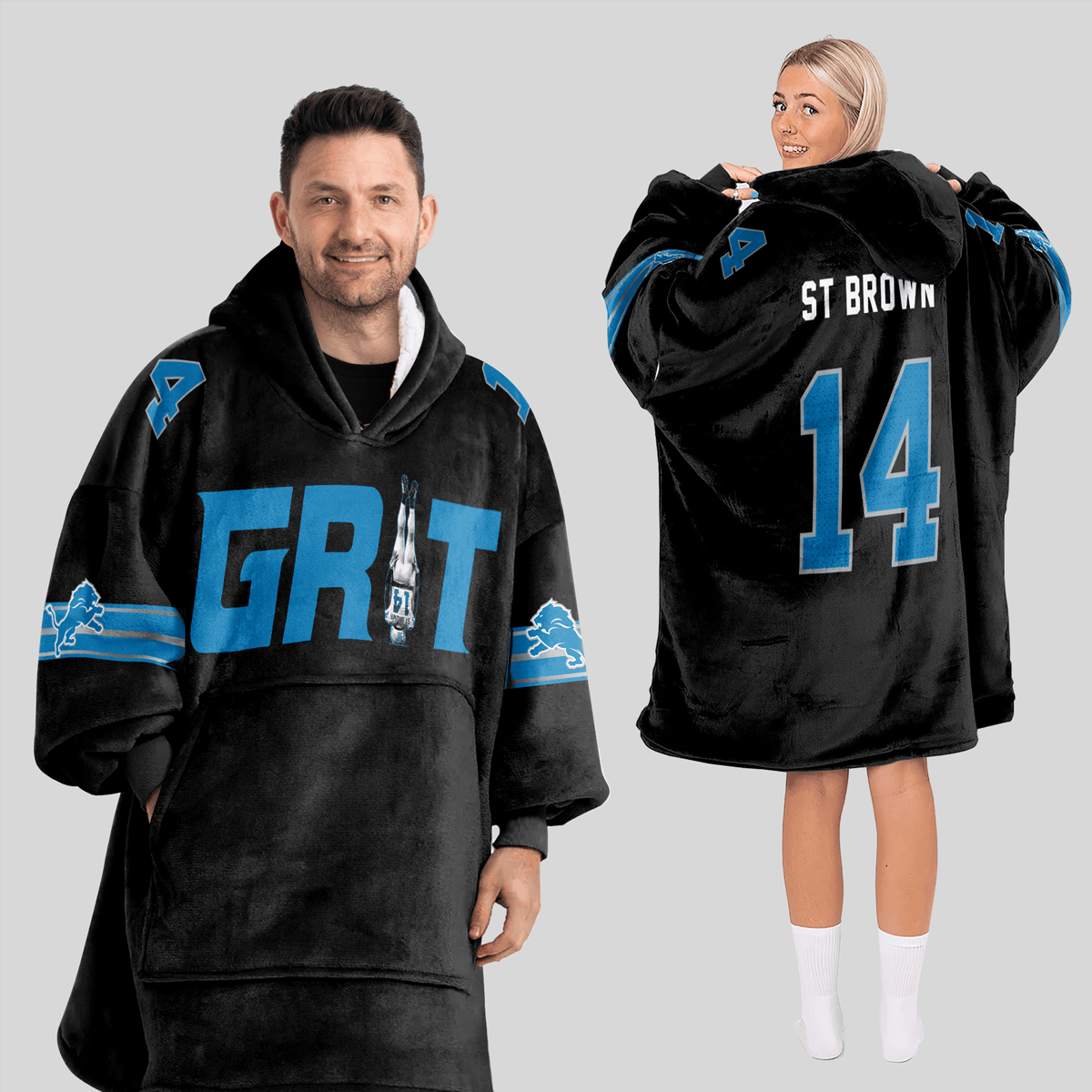 Grit ST Brown 14 Lions Football Unisex Blanket Hoodie