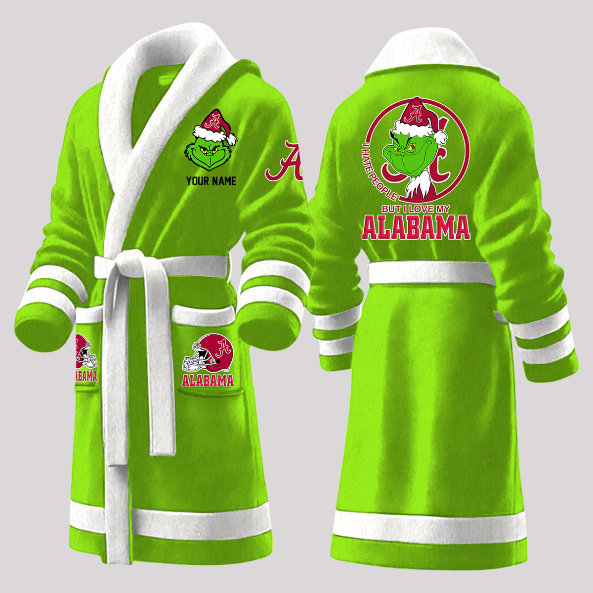 Grnch But I Love My Alabama Christmas Fleece Bathrobe 2