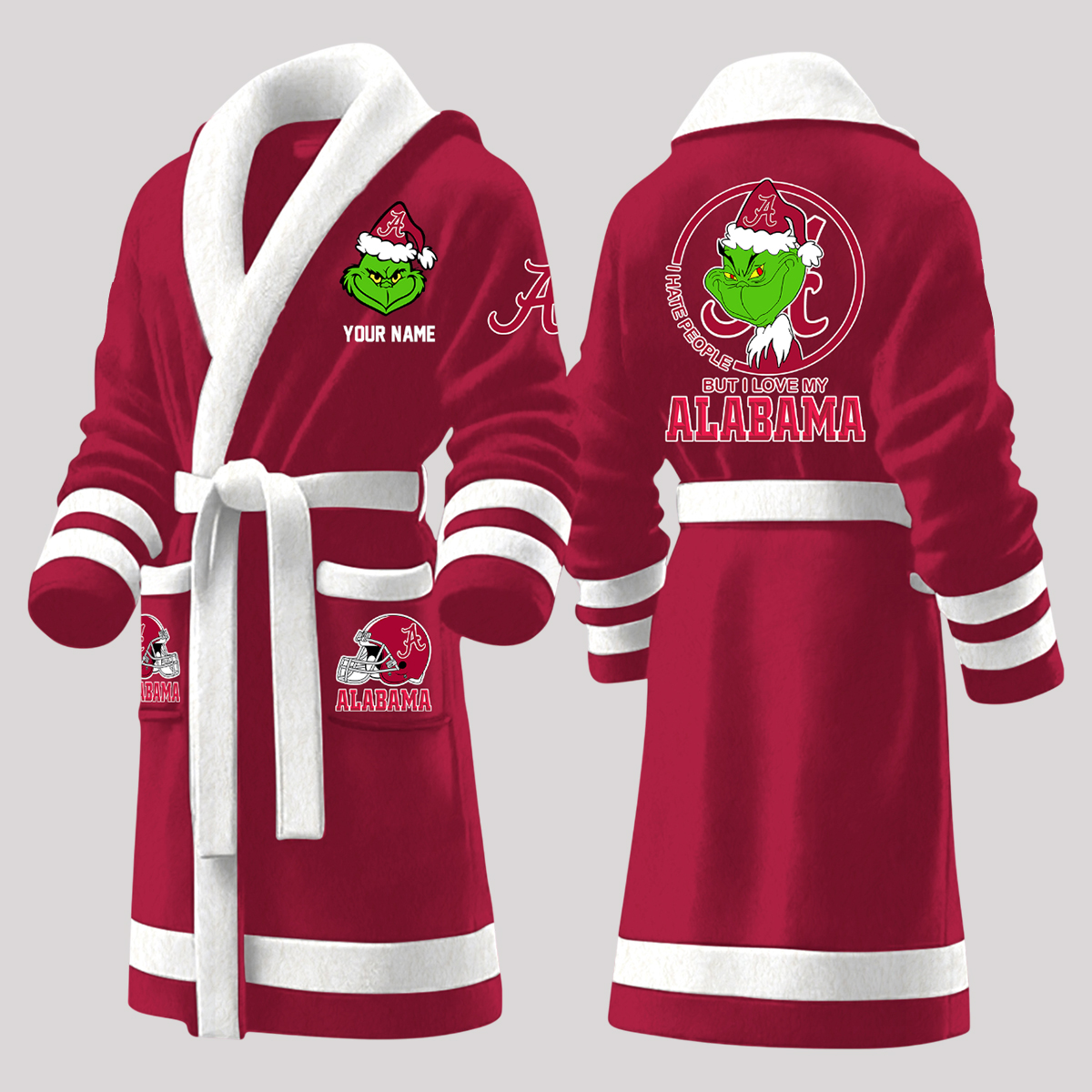 Grnch But I Love My Alabama Christmas Fleece Bathrobe 3