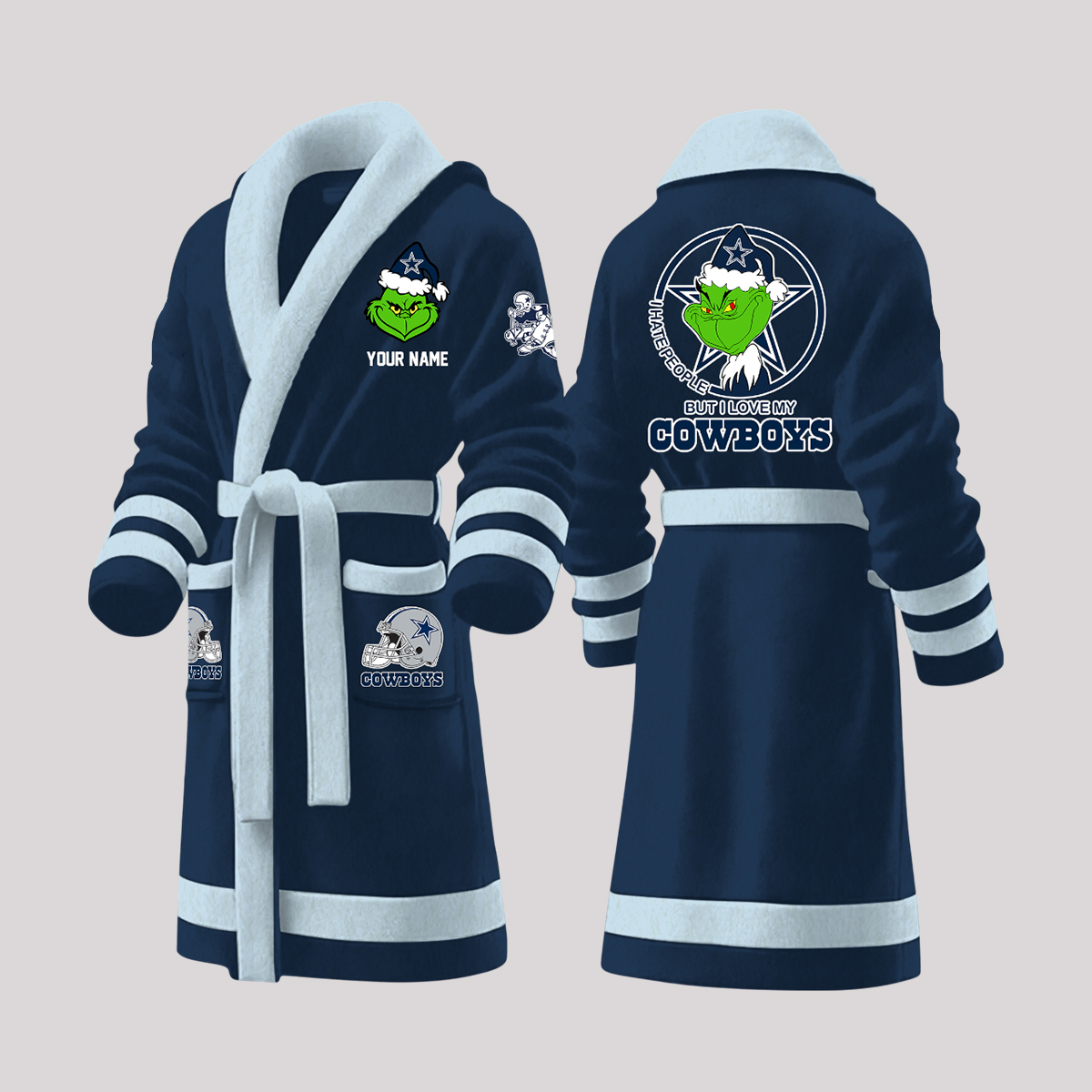 Grnch But I Love My Cowboys Christmas Fleece Bathrobe 2