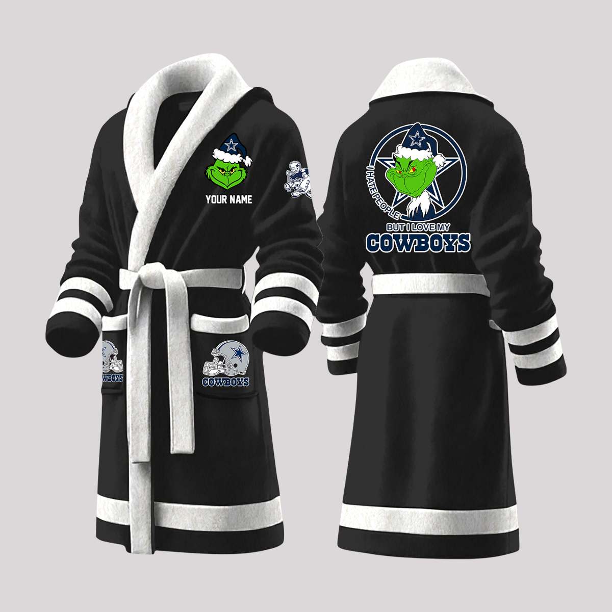 Grnch But I Love My Cowboys Christmas Fleece Bathrobe 3