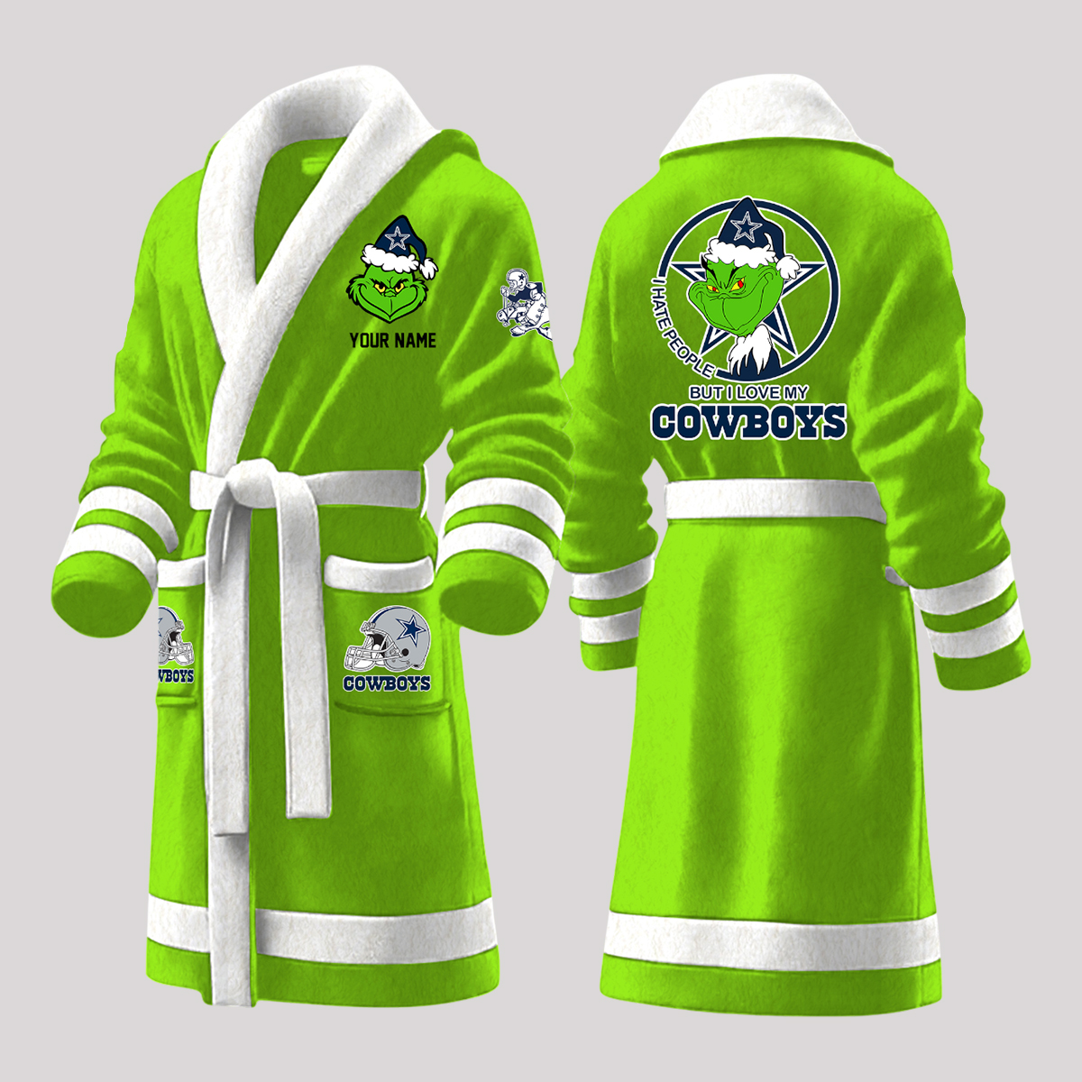 Grnch But I Love My Cowboys Christmas Fleece Bathrobe