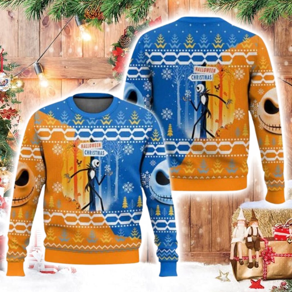 Halloween To Christmas Jack Skellington Ugly Christmas Sweater