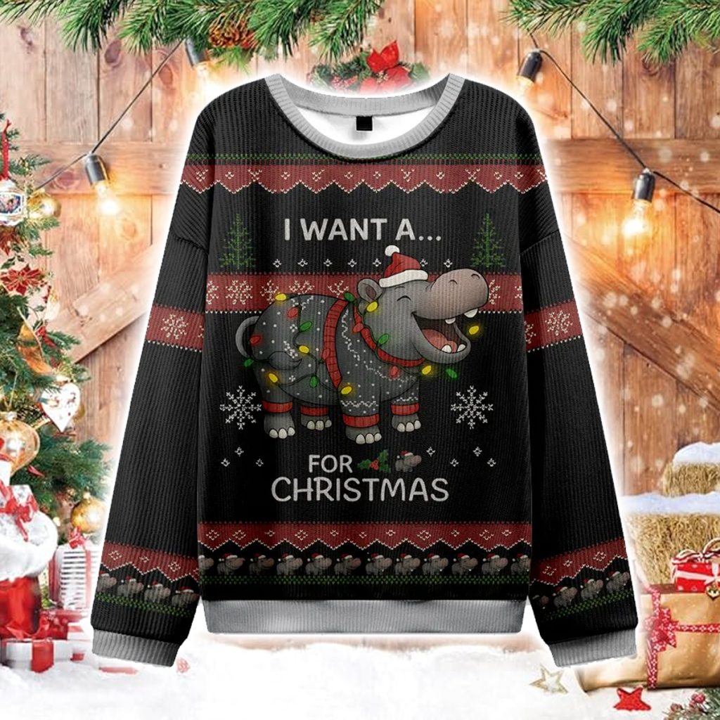I Want a Moo Deng Christmas Ugly Sweater