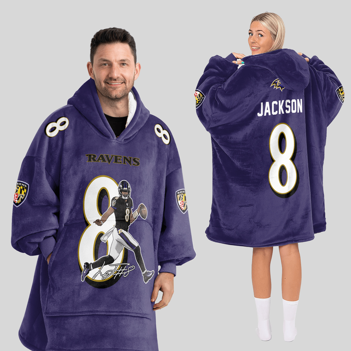 Jacksom L.J 8 Ravens Football Unisex Blanket Hoodie