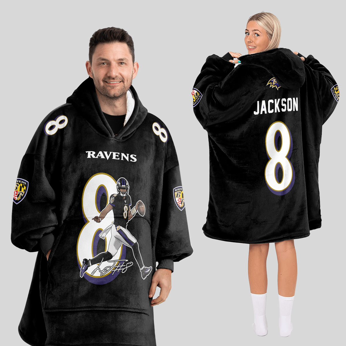 Jacksom LJ 8 Ravens Football Unisex Blanket Hoodie