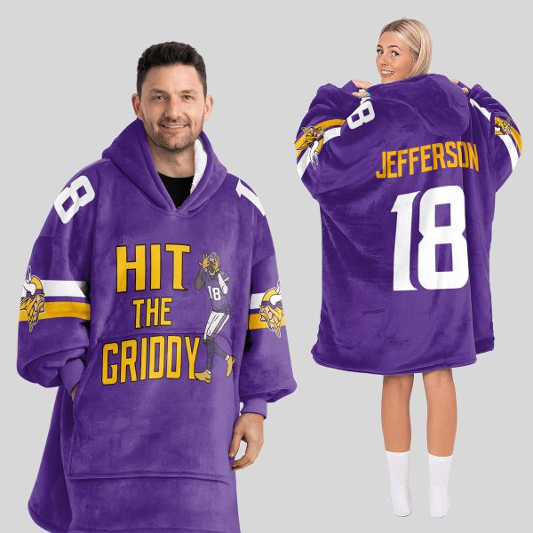 Jefferson 18 Vikings Football Unisex Blanket Hoodie 1