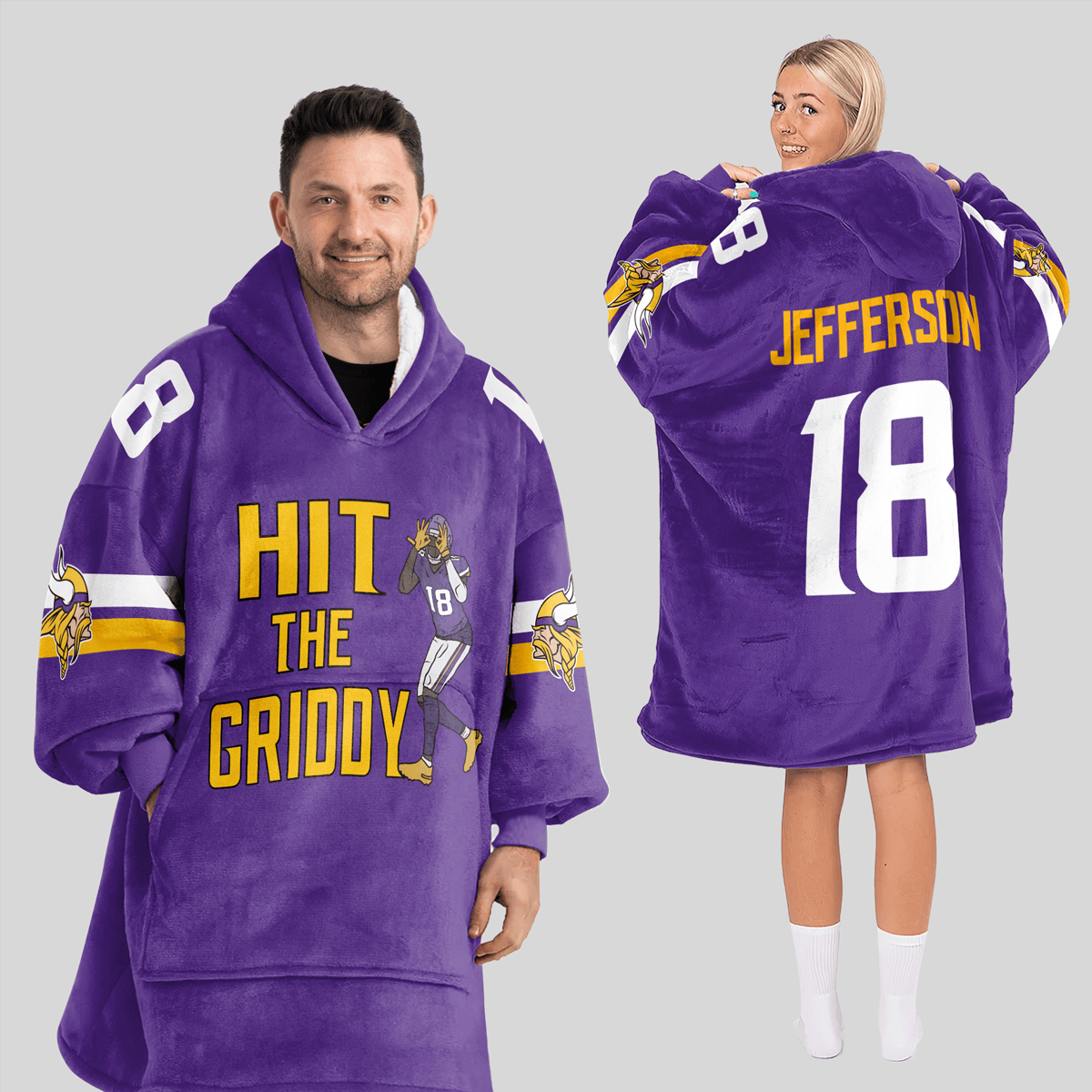 Jefferson 18 Vikings Football Unisex Blanket Hoodie