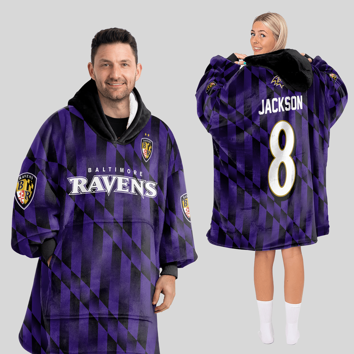 L.J 8 Ravens Football x Football Unisex Blanket Hoodie