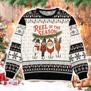 Funny Fishing Reel in The Season Ugly Christmas Sweater 1