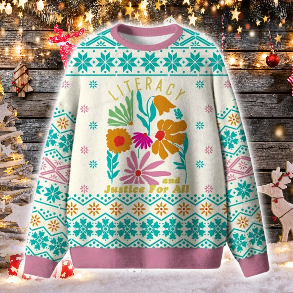 Literacy And Justice For All Ugly Christmas Sweater