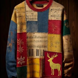 Mens Casual Musical Note Christmas Party Art Sweatshirt