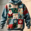 Mens Christmas Inspired Patchwork Art Washed Hoodie
