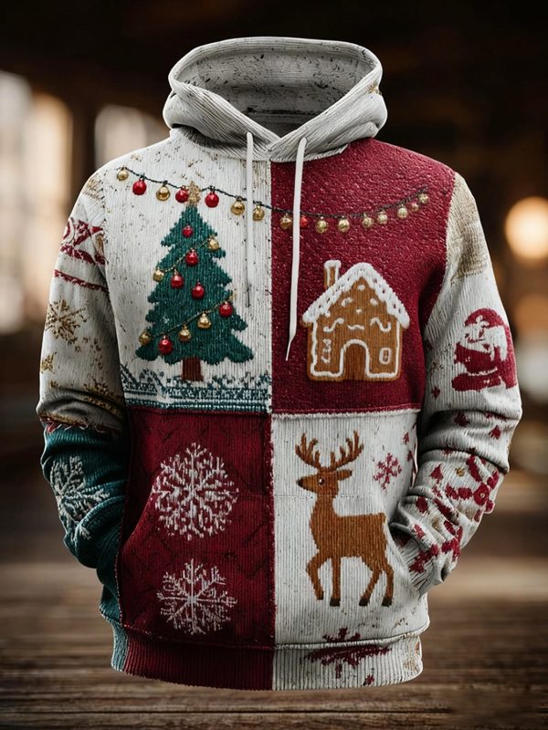 Mens Christmas Print Oversized Drop Shoulder Hoodie