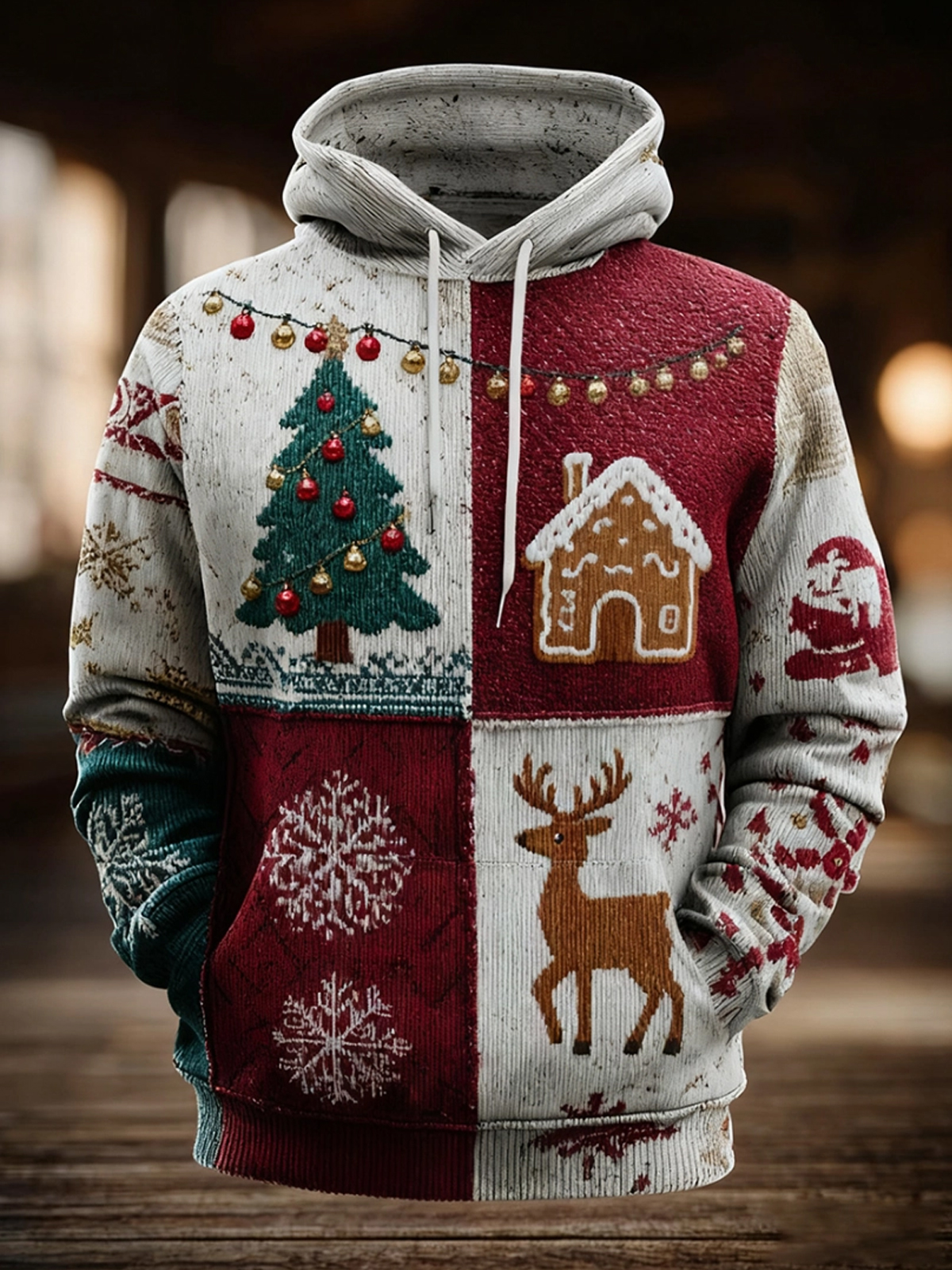 Men's Christmas Print Oversized Drop-Shoulder Hoodie