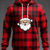 Mens Christmas Red Plaid Santa Claus Print Hoodie