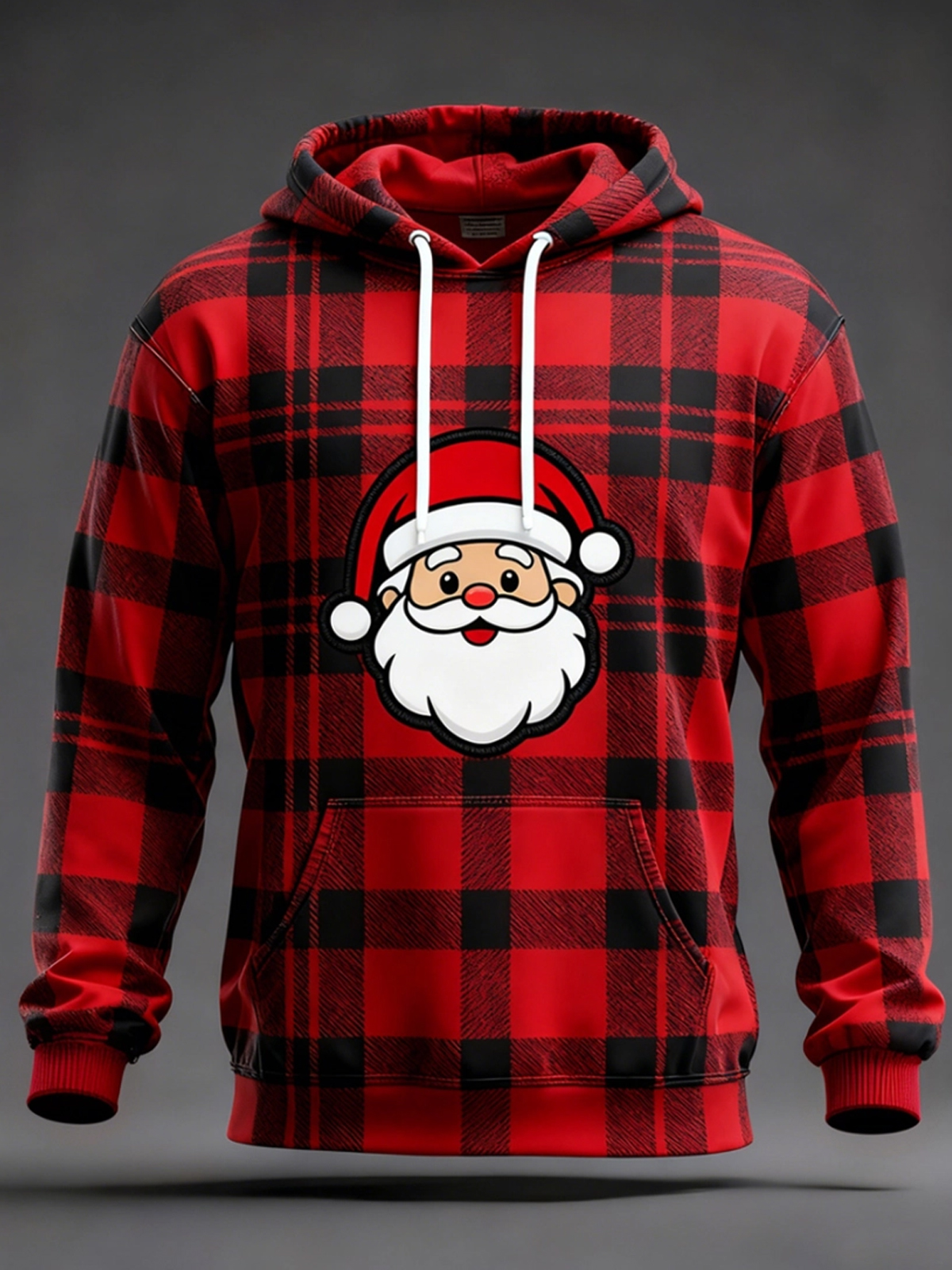Men's Christmas Red Plaid Santa Claus Print Hoodie