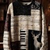 Mens Retro Casual Musical Note Christmas Party Art Sweatshirt