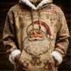 Mens Retro Christmas Santa Claus Printed Hoodie