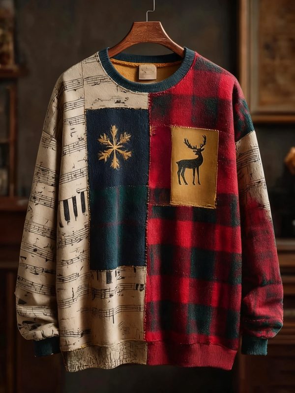 Mens Retro Musical Note Christmas Party Art Sweatshirt