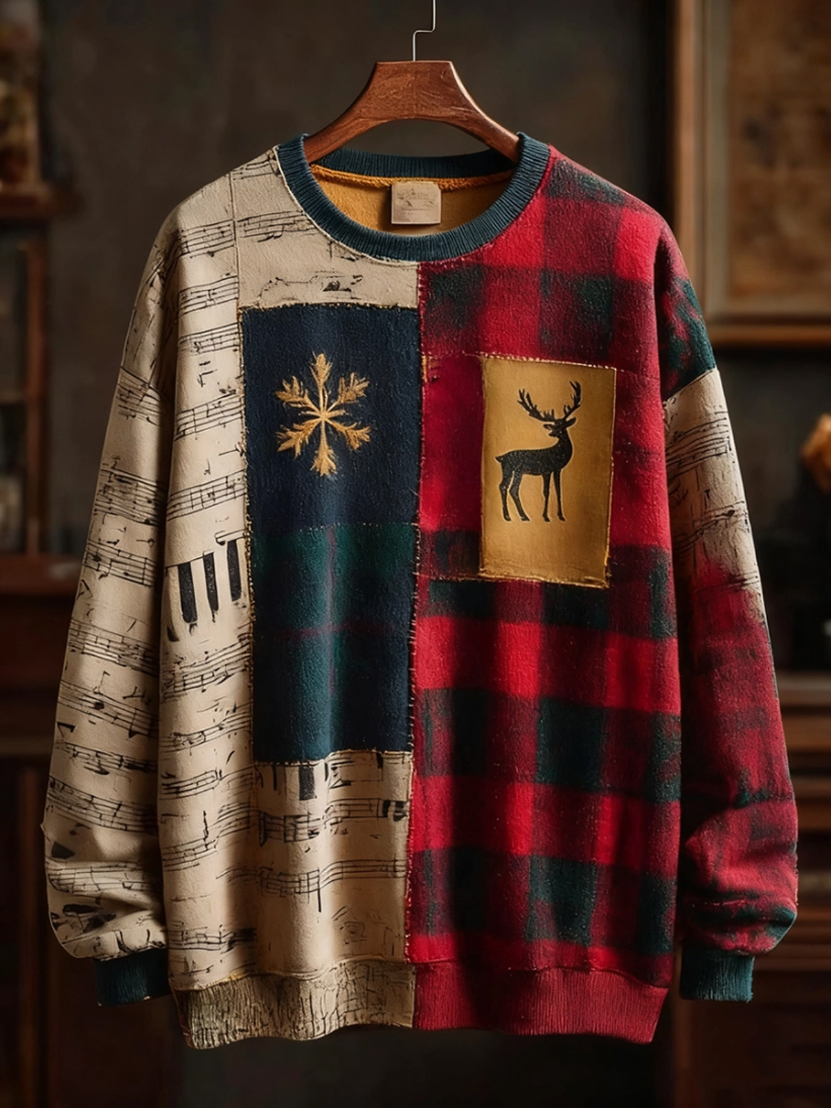 Men's Retro Musical Note Christmas Party Art Sweatshirt