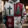Mens Vintage Christmas Faith Cross print Oversized Drop Shoulder Hoodie 1