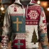 Mens Vintage Christmas Faith Cross print Oversized Drop Shoulder Hoodie