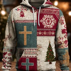 Mens Vintage Christmas Faith Cross print Oversized Drop Shoulder Hoodie