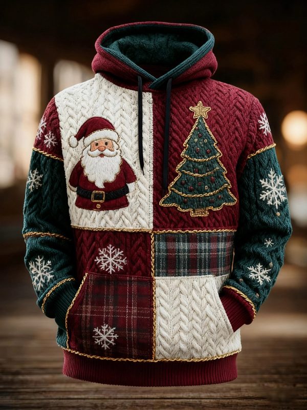 Mens Vintage Christmas Print Oversized Drop Shoulder Hoodie 1