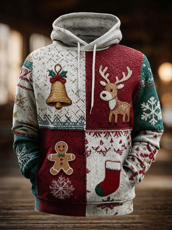 Mens Vintage Christmas Print Oversized Drop Shoulder Hoodie