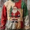 Mens Vintage Christmas Santa Claus Patchwork Print Casual Sweatshirt