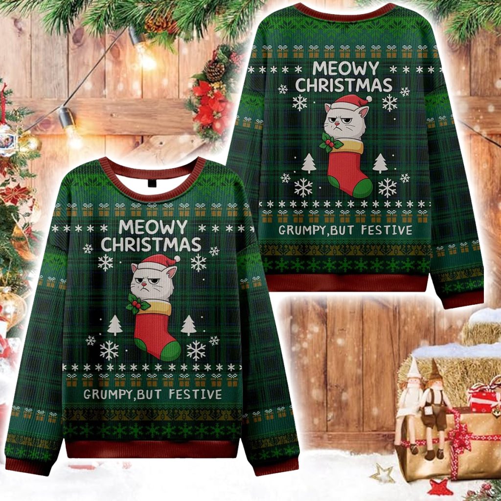 Meowy Grumpy Festive Christmas Ugly Sweater